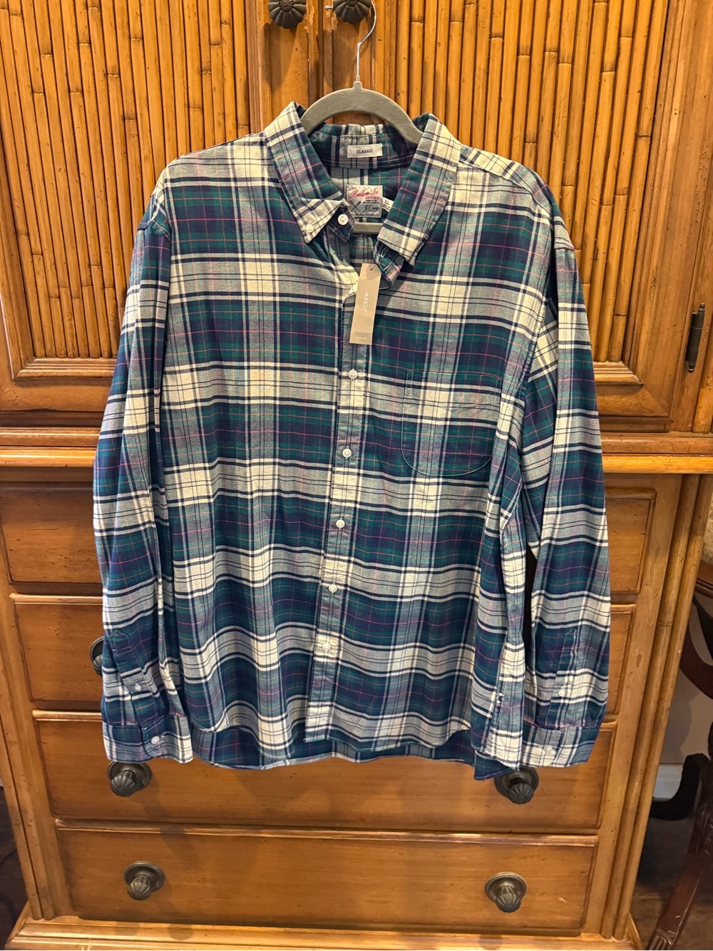 J. Crew Blue, Green & White Plaid Cotton Button-Down Shirt